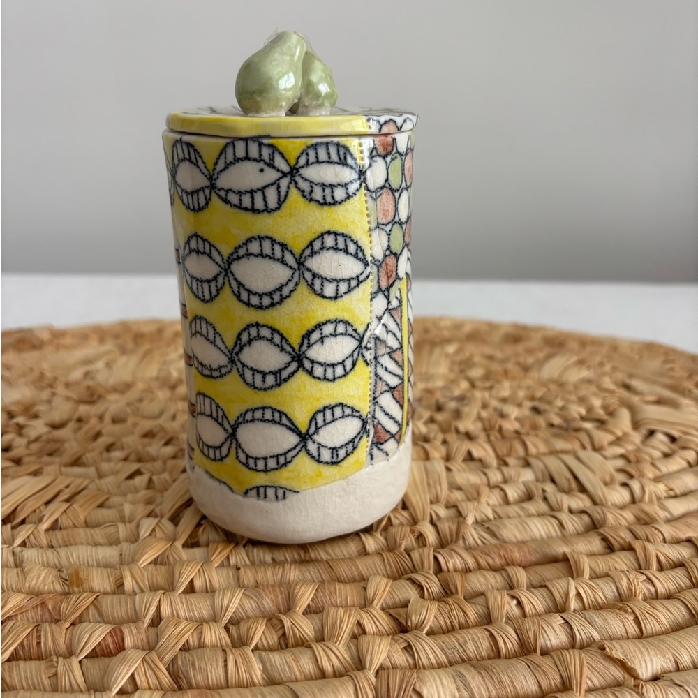 Handcrafted Yellow and Blue Ceramic Jar